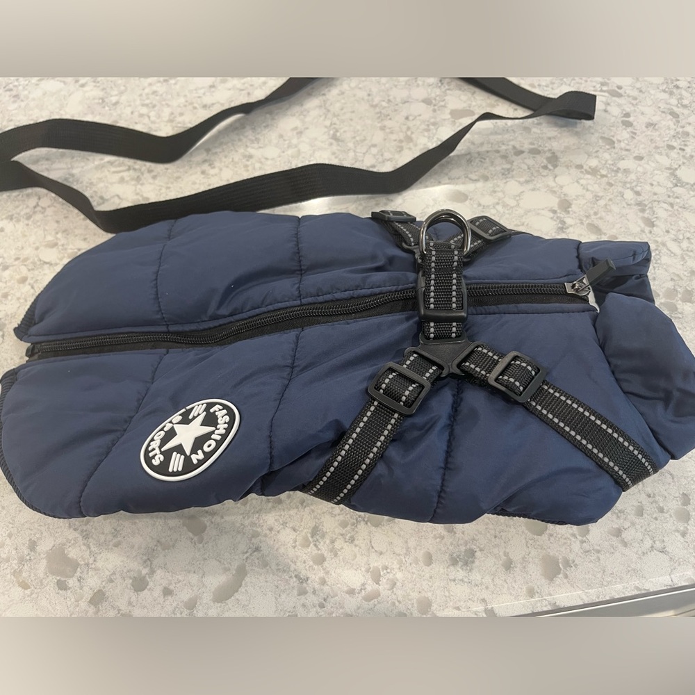 Navy Dog Jacket with Harness